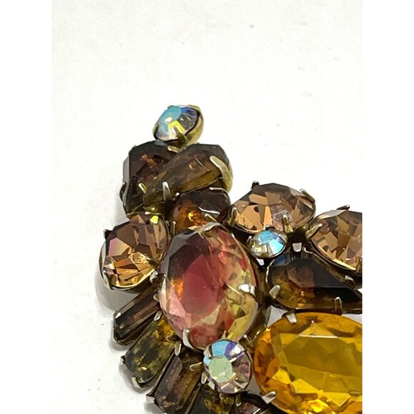 Kramer Amber And Aurora Borealis Rhinestone Brooch - Picture 3 of 9